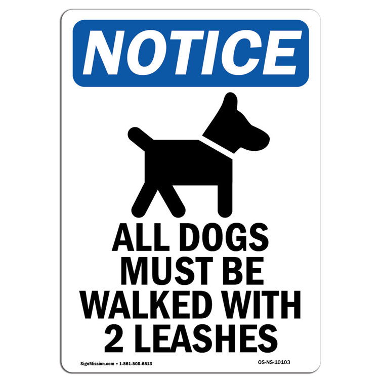 SignMission OSHA Notice - All Dogs Must Be Walked Sign With Symbol ...